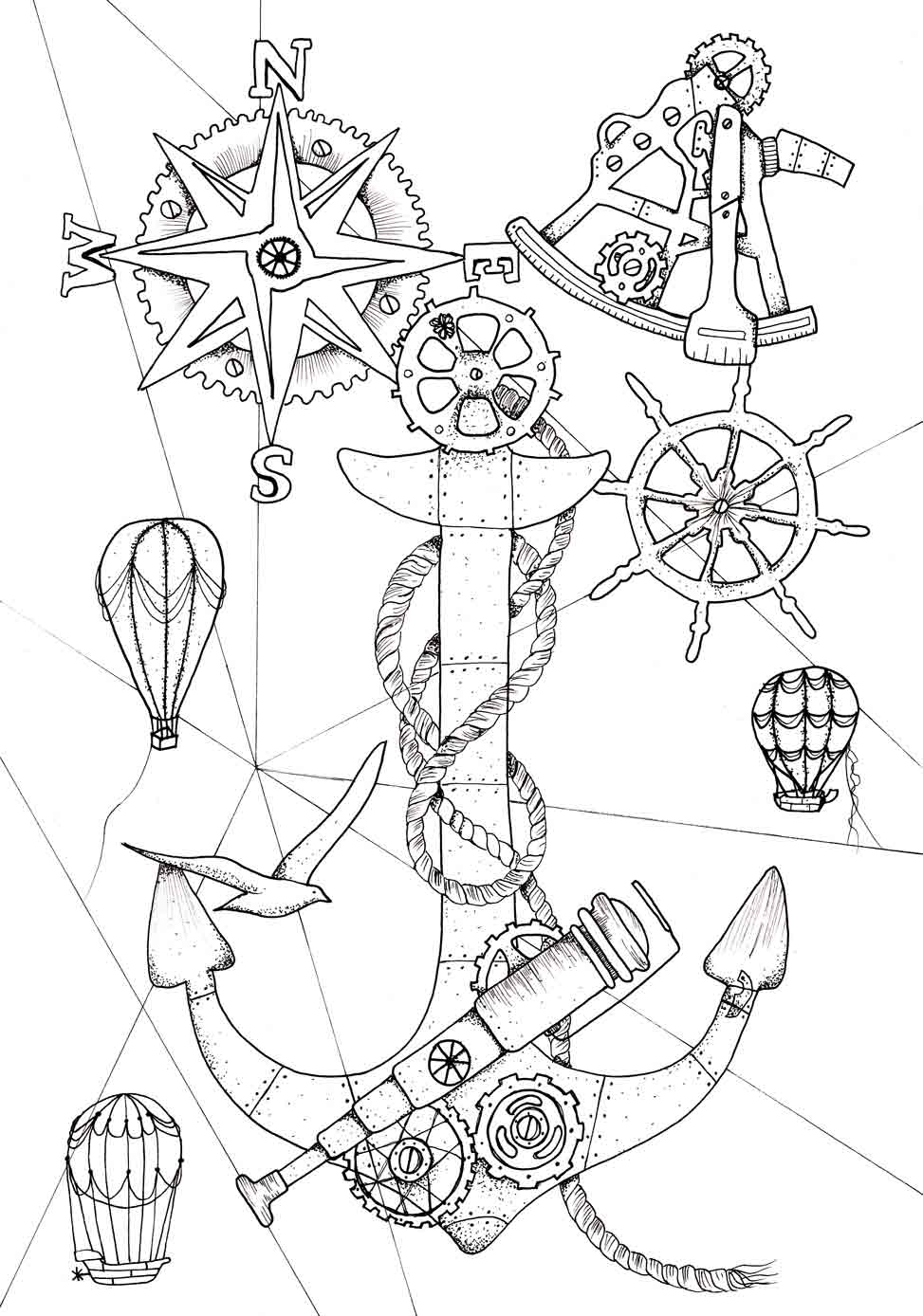 Steampunk Ocean: A Nautical Adult Coloring Book Device 